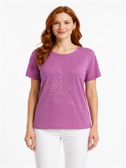Kadın Pembe Baskılı Kısa Kollu Pamuklu T-Shirt