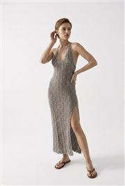 Beachwear Boyundan Bağlamalı Ajurlu Triko Plaj Elbisesi